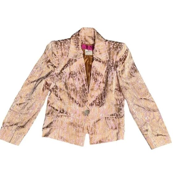 Women’s CHRISTIAN LACROIX 1990s 1 button gold & pink abstract blazer USA size 6 - Picture 1 of 8